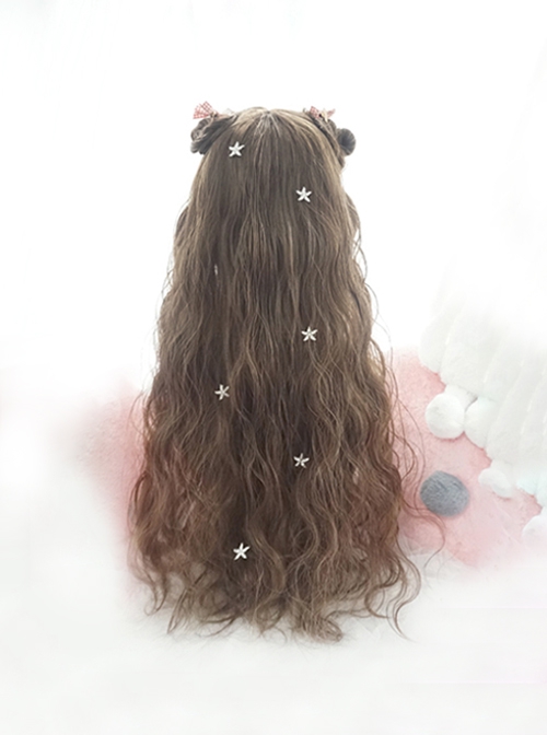 Tea Party Exquisite Versatile Bubble Wavy Fluffy Brown Wool Roll Long Curly Hair Classic Lolita Full Head Wig