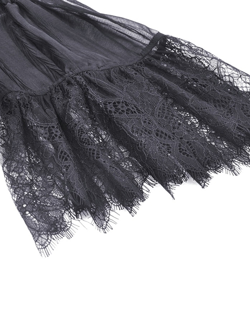 Gothic Style Sexy Mesh See Through Exquisite V Neck Lace Black Half Sleeves Long Coat