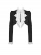 Gothic Style Retro Gorgeous White Ruffle Bow Tie Cross Decoration Elegant Black Long Sleeves Short Coat