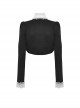 Gothic Style Retro Gorgeous White Ruffle Bow Tie Cross Decoration Elegant Black Long Sleeves Short Coat