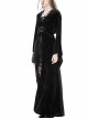 Gothic Style Gorgeous Velvet Exquisite Metal Buckle Noble Black Long Trumpet Sleeves Hooded Long Coat