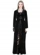 Gothic Style Gorgeous Velvet Exquisite Metal Buckle Noble Black Long Trumpet Sleeves Hooded Long Coat
