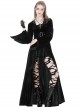 Gothic Style Gorgeous Velvet Exquisite Metal Buckle Noble Black Long Trumpet Sleeves Hooded Long Coat