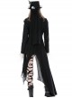 Punk Style Cool Large Lapel Leather Belt Metal Buckle Irregular Hem Design Black Long Sleeves Jacket