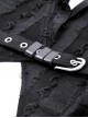 Punk Style Cool Large Lapel Leather Belt Metal Buckle Irregular Hem Design Black Long Sleeves Jacket