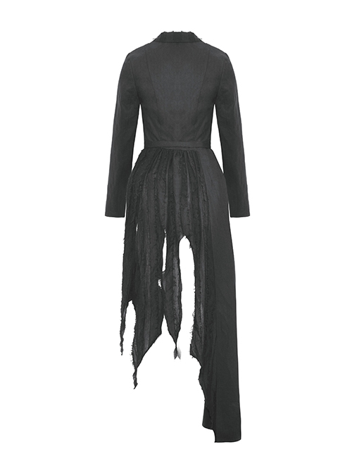 Punk Style Cool Large Lapel Leather Belt Metal Buckle Irregular Hem Design Black Long Sleeves Jacket