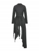 Punk Style Cool Large Lapel Leather Belt Metal Buckle Irregular Hem Design Black Long Sleeves Jacket