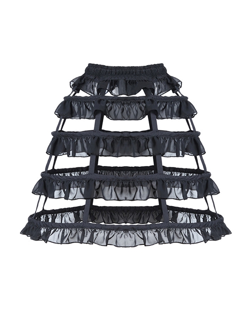Gothic Style Exquisite Ruffled Birdcage Four Layer Fishbone Black Petticoat