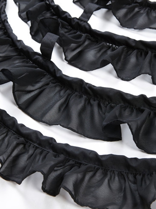 Gothic Style Exquisite Ruffled Birdcage Four Layer Fishbone Black Petticoat