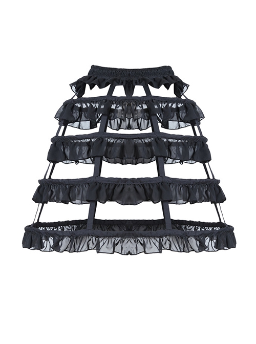 Gothic Style Exquisite Ruffled Birdcage Four Layer Fishbone Black Petticoat
