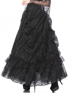 Gothic Style Elegant Palace Lace Curtain Exquisite Layered Ruffled Black Retro Long Skirt