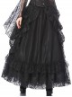 Gothic Style Elegant Palace Lace Curtain Exquisite Layered Ruffled Black Retro Long Skirt