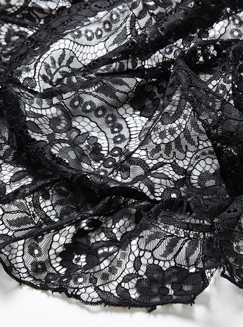 Gothic Style Elegant Palace Lace Curtain Exquisite Layered Ruffled Black Retro Long Skirt
