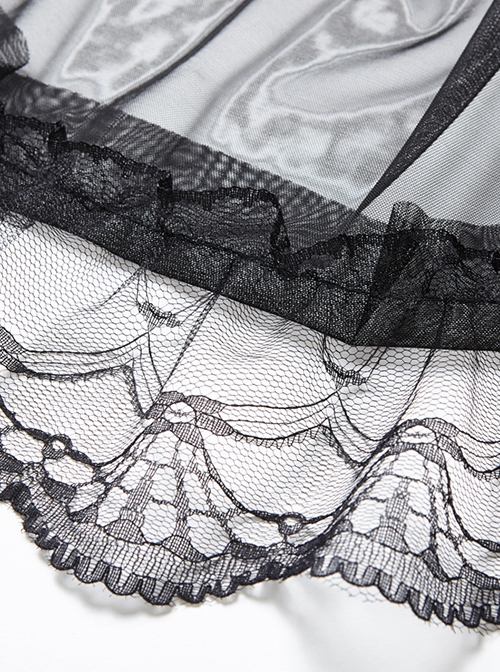 Gothic Style Elegant Palace Lace Curtain Exquisite Layered Ruffled Black Retro Long Skirt