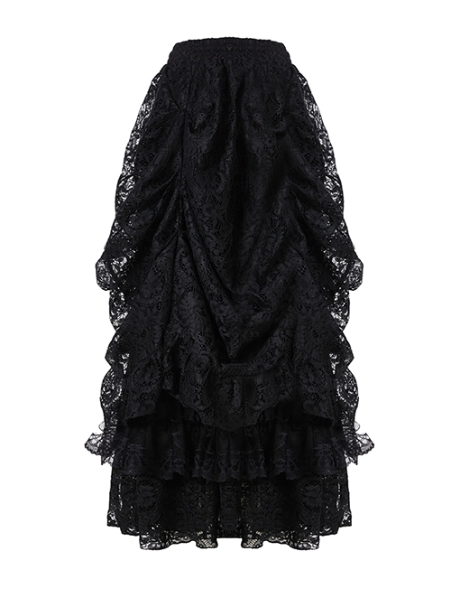 Gothic Style Elegant Palace Lace Curtain Exquisite Layered Ruffled Black Retro Long Skirt