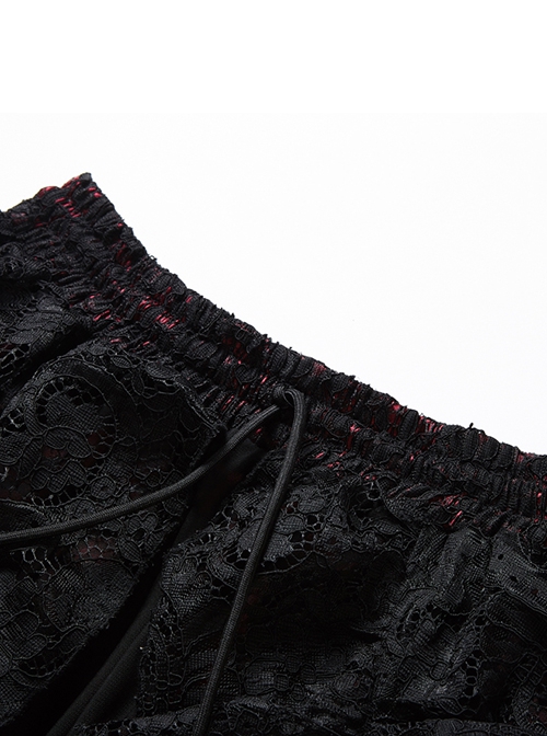 Gothic Style Elegant Black Lace Palace Curtain Design Exquisite Layered Lace Dark Red Long Skirt