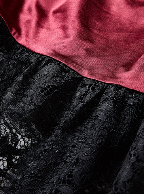 Gothic Style Elegant Black Lace Palace Curtain Design Exquisite Layered Lace Dark Red Long Skirt