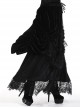 Gothic Style Black Wavy Velvet Exquisite Embroidered Lace Three Dimensional Flower Maxi Skirt