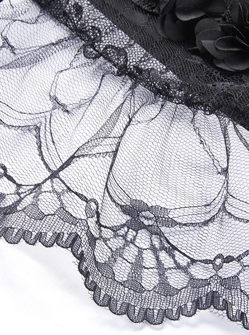 Gothic Style Black Wavy Velvet Exquisite Embroidered Lace Three Dimensional Flower Maxi Skirt