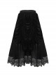 Gothic Style Black Wavy Velvet Exquisite Embroidered Lace Three Dimensional Flower Maxi Skirt