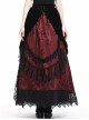 Gothic Style Luxury Velvet Exquisite Lace Three Dimensional Flower Black And Red Maxi Skirt