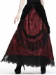 Gothic Style Luxury Velvet Exquisite Lace Three Dimensional Flower Black And Red Maxi Skirt