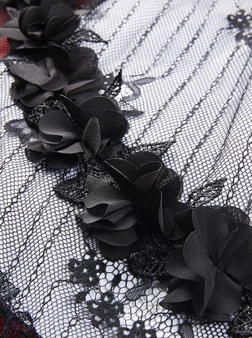 Gothic Style Luxury Velvet Exquisite Lace Three Dimensional Flower Black And Red Maxi Skirt