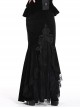 Gothic Style Gorgeous Velvet Exquisite Embroidered Lace Elegant Black Tight Fishtail Skirt
