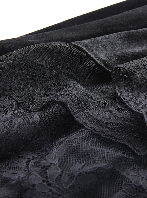 Gothic Style Gorgeous Velvet Exquisite Embroidered Lace Elegant Black Tight Fishtail Skirt
