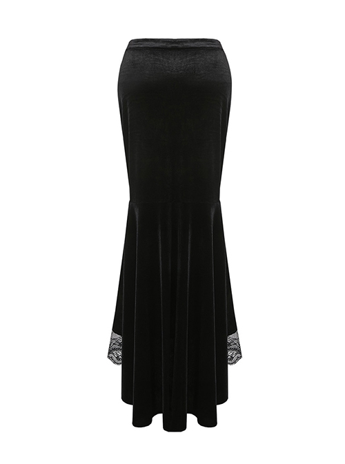 Gothic Style Gorgeous Velvet Exquisite Embroidered Lace Elegant Black Tight Fishtail Skirt