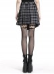 Punk Style Pleated Plaid Splicing Irregular Hem Metal Pin Decoration Personalized Black Skirt