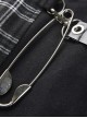Punk Style Pleated Plaid Splicing Irregular Hem Metal Pin Decoration Personalized Black Skirt