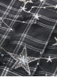 Punk Style Personalized Star Embroidered Leather Belt Metal Chain Embellished Black Plaid Pleated Skirt