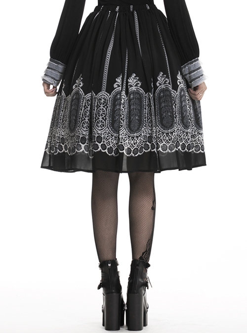 Gothic Style Unique Retro Print Stitching White Lace Elegant Black And White Skirt