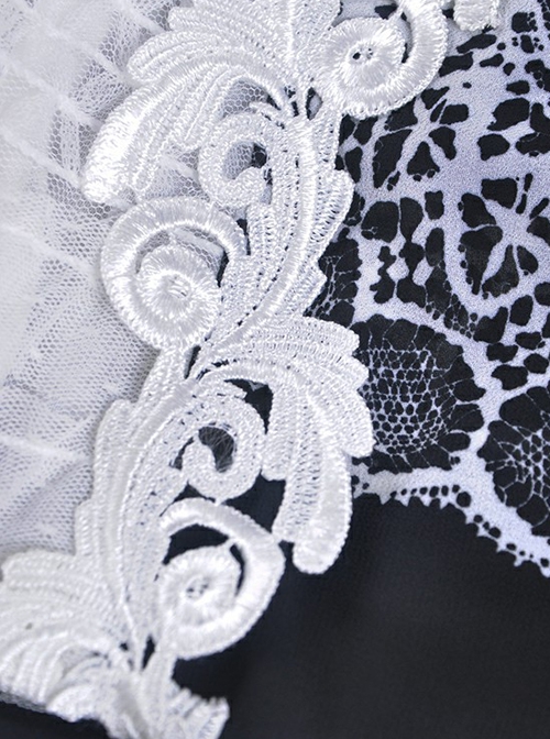 Gothic Style Unique Retro Print Stitching White Lace Elegant Black And White Skirt