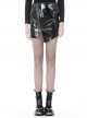 Punk Style Cool Metal Rivets Asymmetric Hem Design Reflective PU Leather Sexy Black Tight Skirt