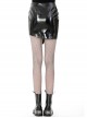 Punk Style Cool Metal Rivets Asymmetric Hem Design Reflective PU Leather Sexy Black Tight Skirt