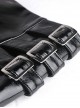 Punk Style Cool Metal Rivets Asymmetric Hem Design Reflective PU Leather Sexy Black Tight Skirt