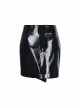 Punk Style Cool Metal Rivets Asymmetric Hem Design Reflective PU Leather Sexy Black Tight Skirt