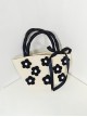 French Style Fashionable Romance Contrast Color Beach Casual 3D Flower Bowknot Kawaii Fashion Portable Straw Bag