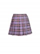 Punk Style Unique Love Buckle Metal Chain Decoration Purple Plaid Stitching Black Pleated Skirt