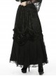 Gothic Style Retro Velvet Lace Spliced Exquisite Three Dimensional Flowers Gorgeous Black Ruffled Long Skirt