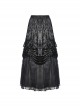 Gothic Style Retro Velvet Lace Spliced Exquisite Three Dimensional Flowers Gorgeous Black Ruffled Long Skirt