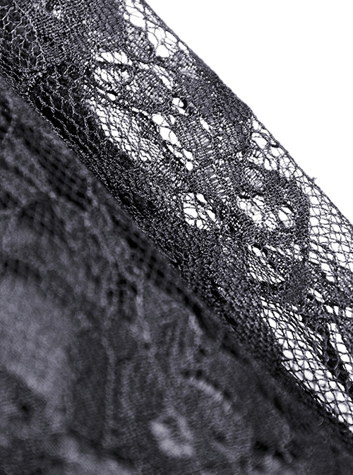 Gothic Style Retro Velvet Lace Spliced Exquisite Three Dimensional Flowers Gorgeous Black Ruffled Long Skirt