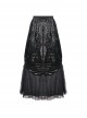 Gothic Style Retro Velvet Lace Spliced Exquisite Three Dimensional Flowers Gorgeous Black Ruffled Long Skirt