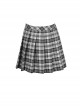 Punk Style Unique Metal Rivet Star And Moon Decoration Black And White Plaid Mini Pleated Skirt