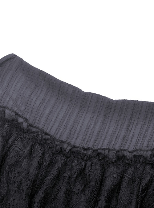 Punk Style Unique High Low Waist Irregular Tailoring Design Long Swallowtail Black Double Layer Lace Skirt