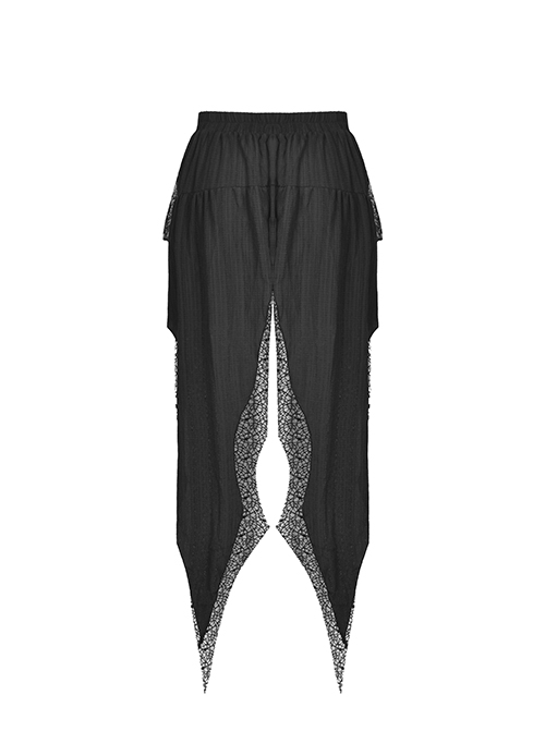 Punk Style Unique High Low Waist Irregular Tailoring Design Long Swallowtail Black Double Layer Lace Skirt