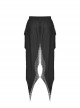 Punk Style Unique High Low Waist Irregular Tailoring Design Long Swallowtail Black Double Layer Lace Skirt