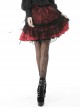 Gothic Style Retro Black Embroidered Lace Cover Cross Ribbon Drawstring Red Sexy Mini Skirt